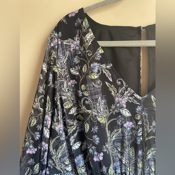 Torrid Mini Lurex Chiffon Tiered Dress sz 1X floral ruffle metallic grunge fairy - Picture 6 of 14